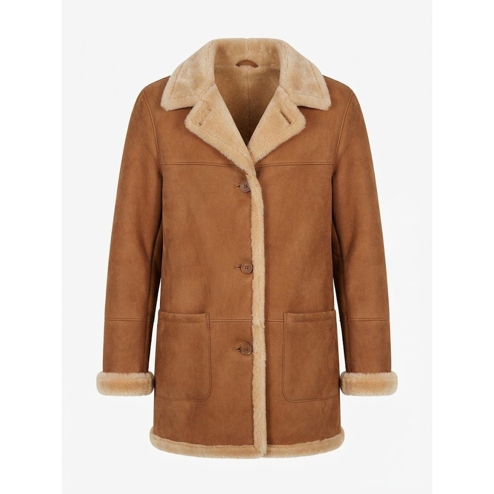 Katherine Kelly Brown Suede Sheepskin Shearling Car Coat Womens Medium